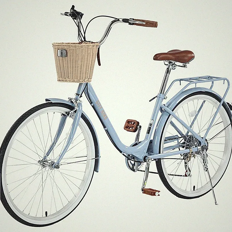 26" Bicycle 7 Speed City Bike with Basket, 15 Inch Steel Frame Women's Bike