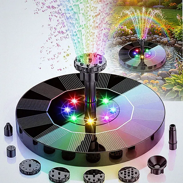 3.5W Solar Fountain Bird Bath Colorful Lights Automatic Cycle 2200mAh Battery