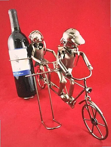 Backpacking Children On Tandem Bicycle Hand Made Metal Wine Bottle Holder Caddy