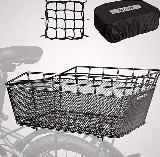 Bike Basket Rear with Cargo Net and Waterproof Cover, Wire Bicycle Basket Large