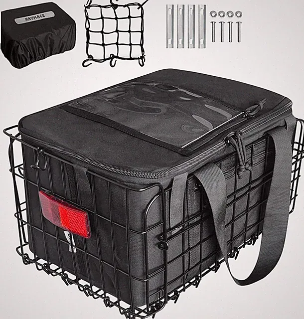 Bike Basket Rear with Cooler Bag and Cargo Net,Waterproof Cover,Folding Bicycle