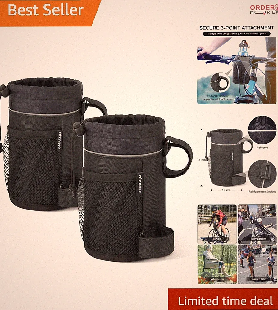 Bike Cup Holder 2 Pack Stainless Steel Adjustable Fits Various Bars Multi-Use