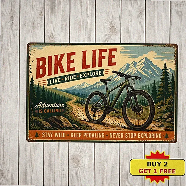 Bike Life Mountain Bicycle Cycling Trail Sport Slogan Metal Tin Sign 8x12