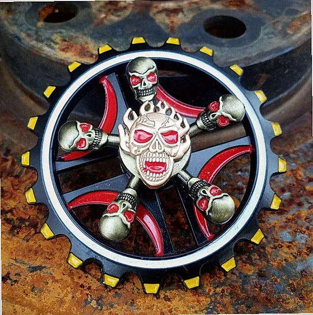 Bike Sprocket Skulls Dual Fidget Spinner Adults Kids ADHD Toys EDC All Metal