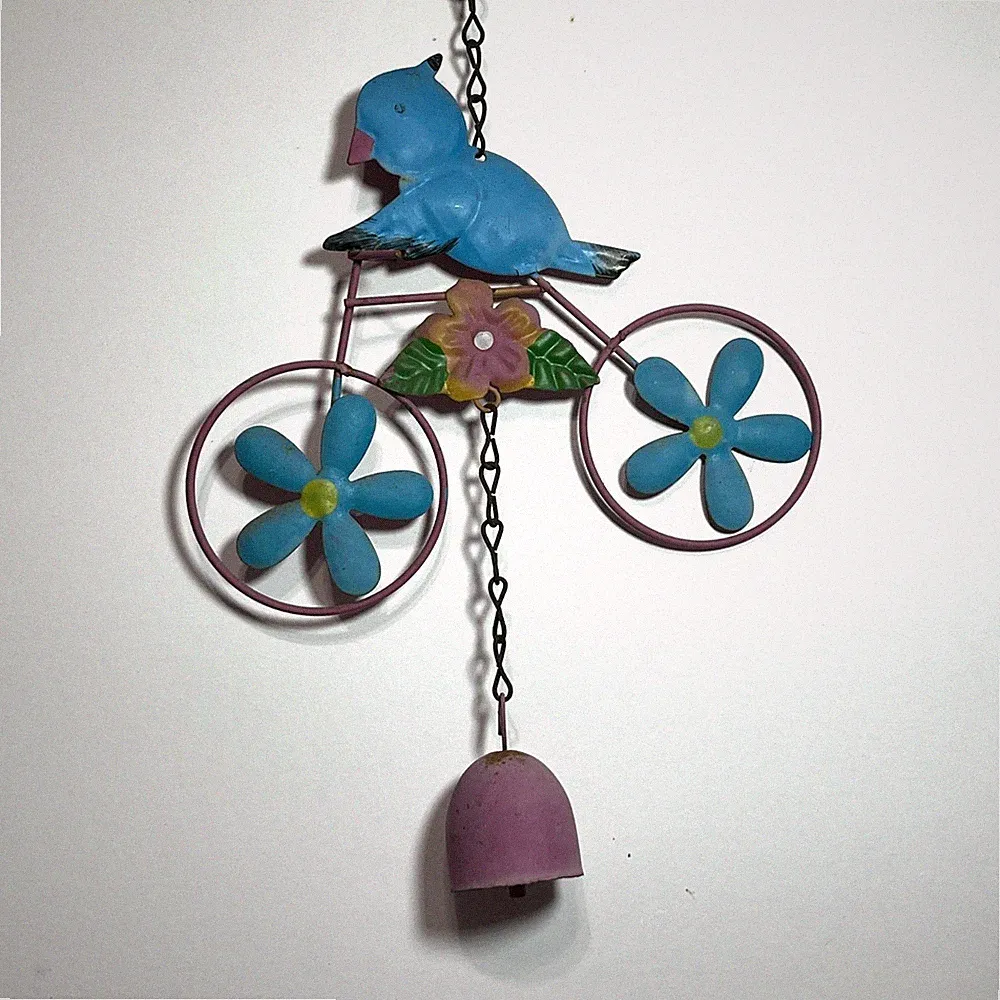 Bluebird on Bicycle Hand painted Metal Garden Windchime