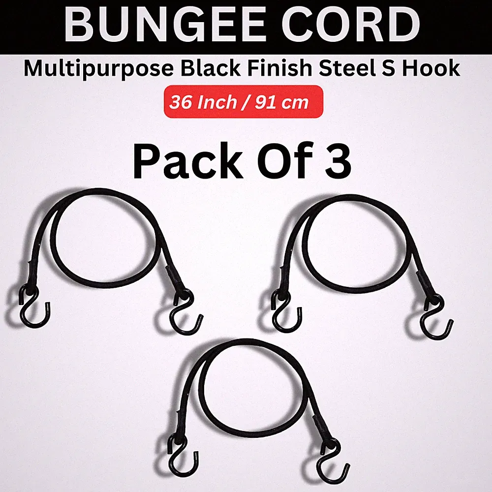 Bungee Cord Heavy Duty Set 36" Black Metal Hooks For Camping And Bike Multi Use