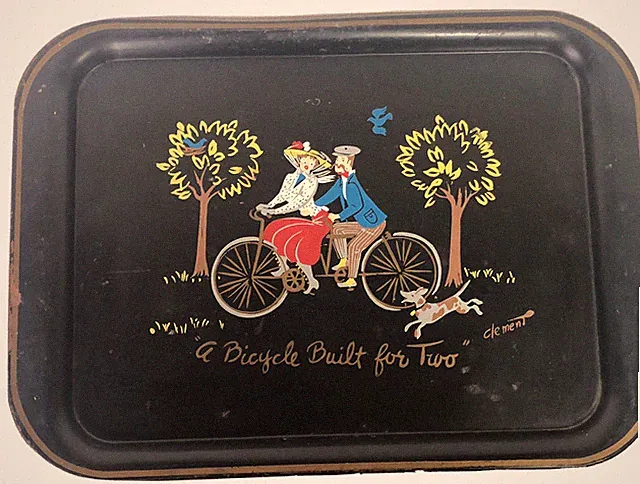 Clement Hand Painted Tray Tandem Bicycle Built For Two Nashco Products Bike Dog