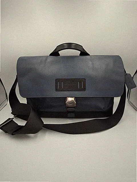 COACH F24673 Terrain Bike Bag Blue Black Leather Canvas Gunmetal Hardware **
