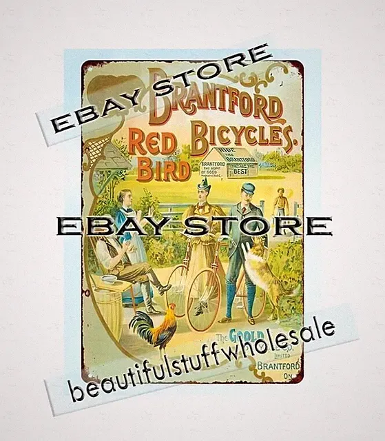 cool art prints 1890s Canada Ontario Brantford Bicycles Red Bird metal tin sign