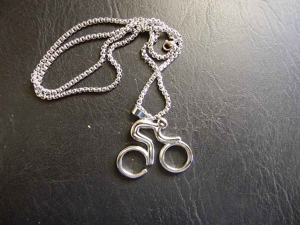 CROSS COUNTRY, MOUNTAIN, TRAIL BIKE W/RIDER STAINLESS STEEL CHAIN NECKLACE