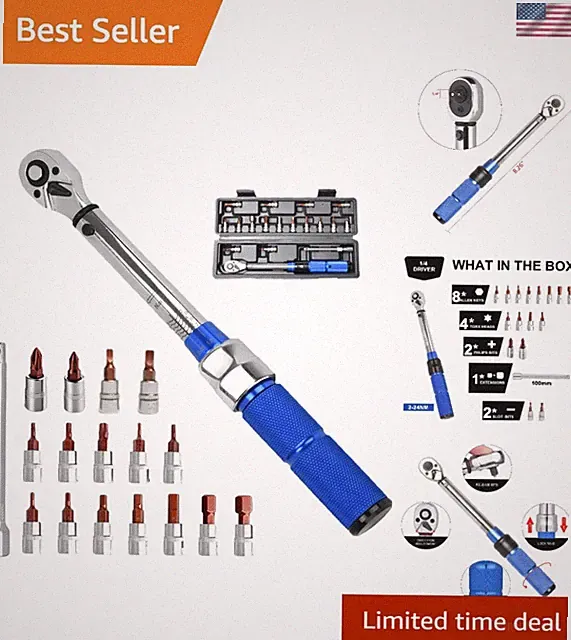 Durable Bicycle Torque Wrench Set with 15 Hex and Torx Bits for Bike Maintenance