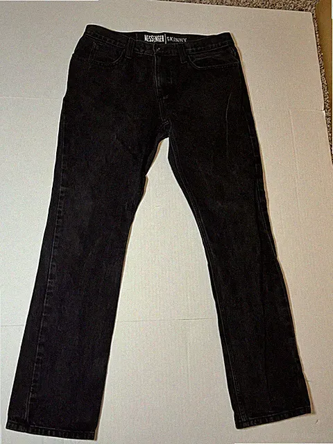 Free World Jeans Mens Black Denim Messenger Skinny 34” X 30” Cotton Mens pants