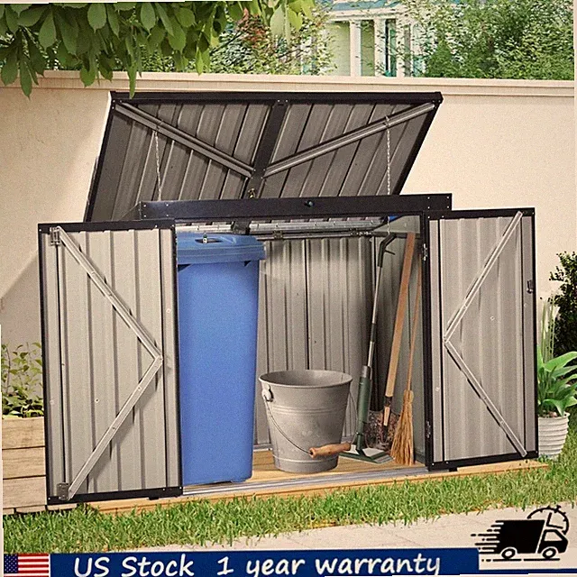 Garbage Bin Shed Outdoor Metal Bin Shed Stores 2 Trash Cans Galvanized Steel