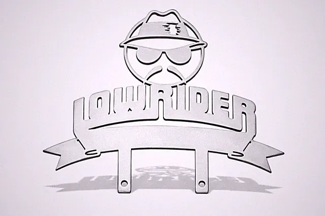 Lowrider Golo Man Large Mirror Chrome Bumper Plaque–Custom Lowrider Word Script.