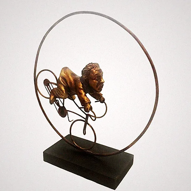 Man On Bicycle Bike 3D Sculpture Table Top Decor Bronze Finish 9 X 10"