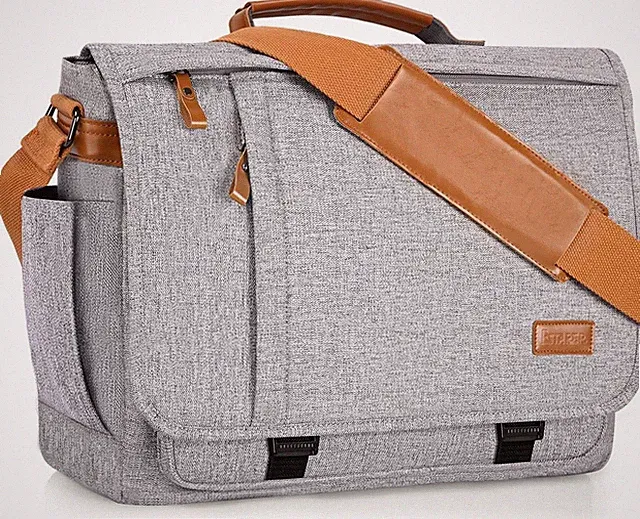 Mens Messenger Bag 17-17.3" Laptop Canvas Water Resistant Work Grey