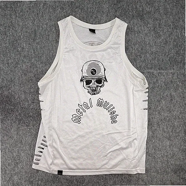 Metal Mulisha Tank Top Mens XL Mesh White Skull Helmet Graphic Made in USA