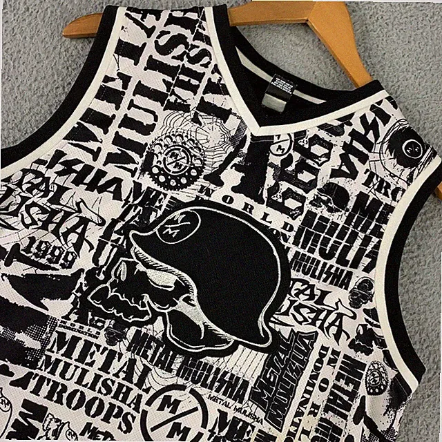 Metal Mulisha Troops Jersey Tank Top Mens Medium White Black All Over Print Mesh