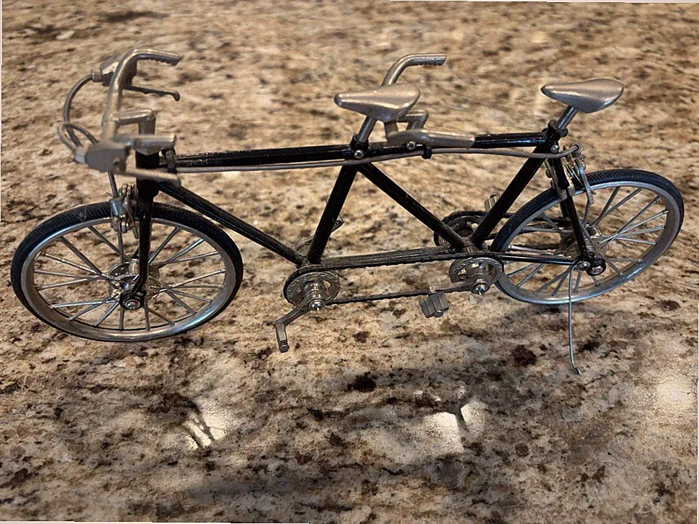 Miniature Tandem Bicycle Metal Model Collectible Black & Silver