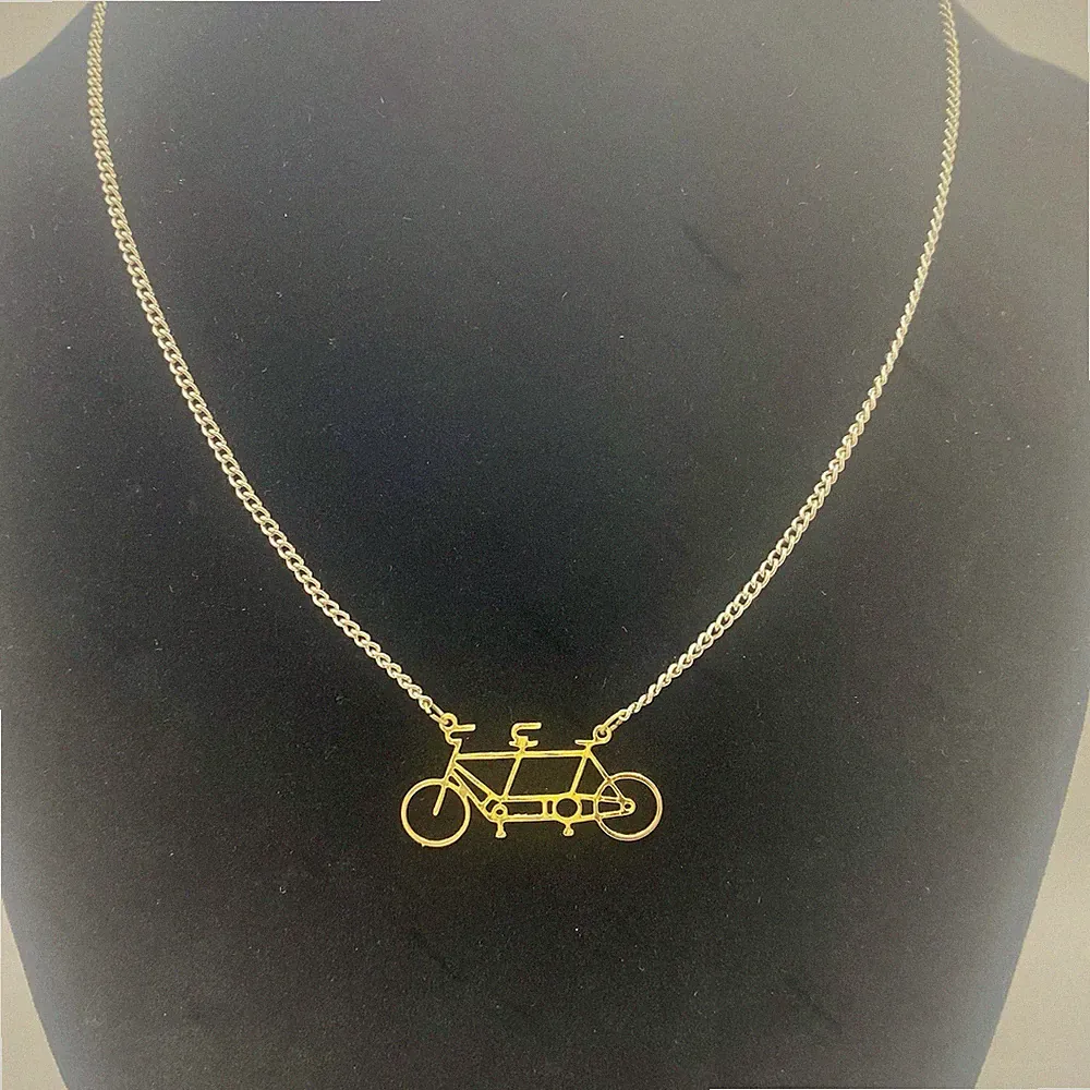 Mixed Metal Tandem Bicycle Necklace, 16”, Dainty