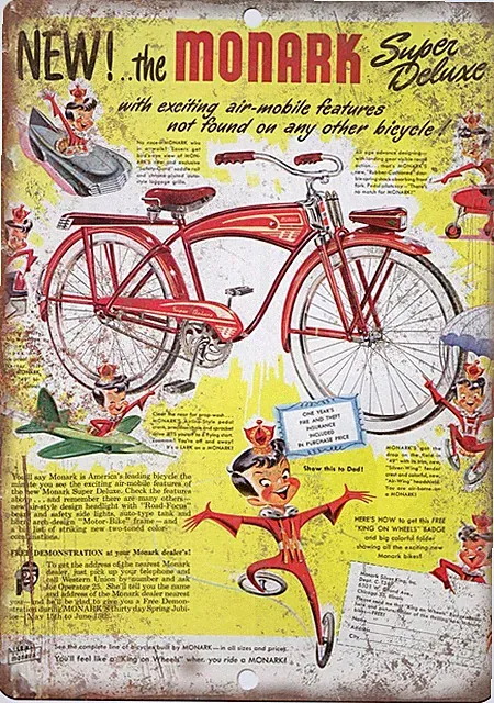 Monark Super Deluxe Bicycle Ad Reproduction Metal Sign B217