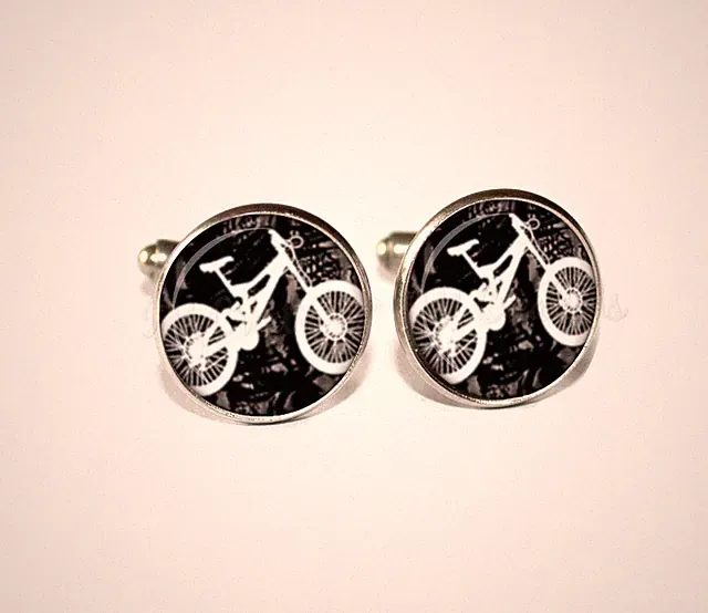 Mountain Bike Bicycle Sport - Handmade Round Glass Metal Cufflink Cuff Links