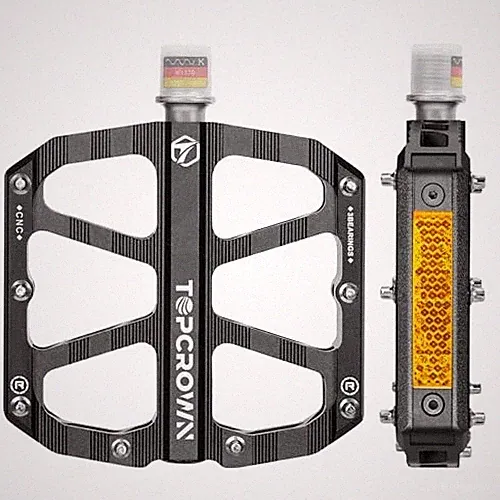 Mountain Bike Pedals with Reflectors, Aluminum Metal Bicycle Flat Pedals Black