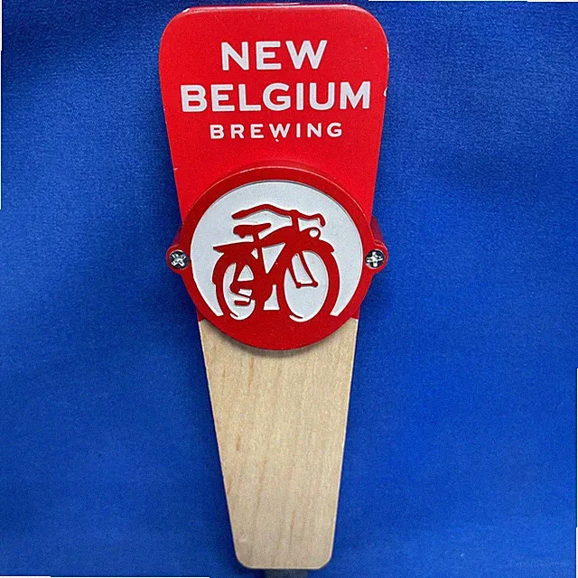 New Belgium Brewing Beer Tap Handle Fat Tire Metal Wood 8in Red Bicycle Bar