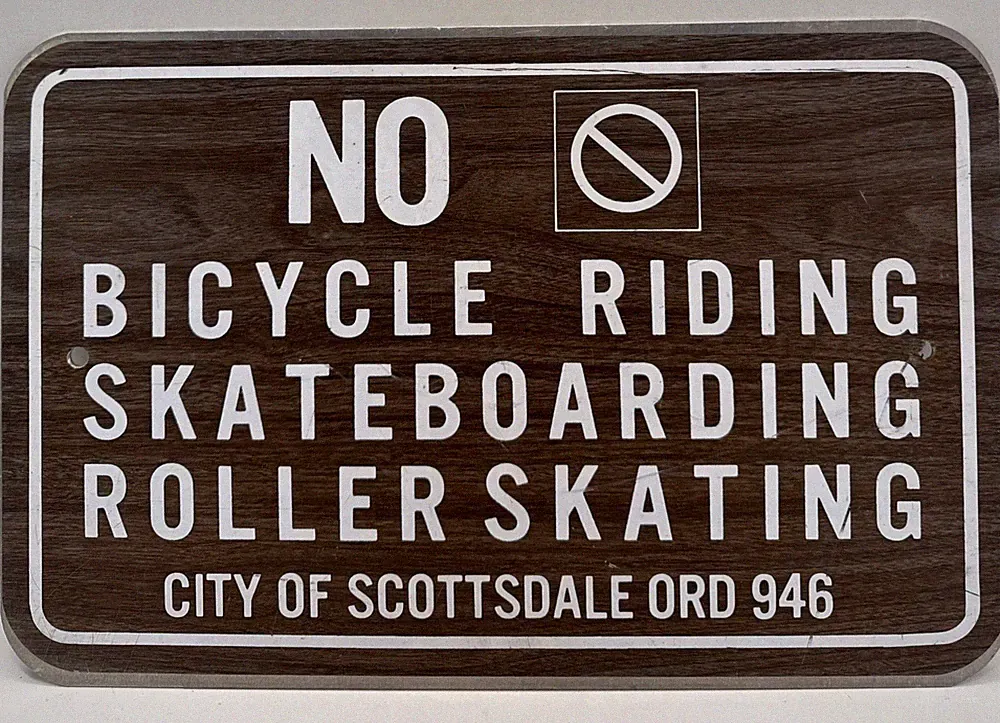 No Bicycle Riding Skateboarding Rollerskating Sticker-Metal Sign Scottsdale City