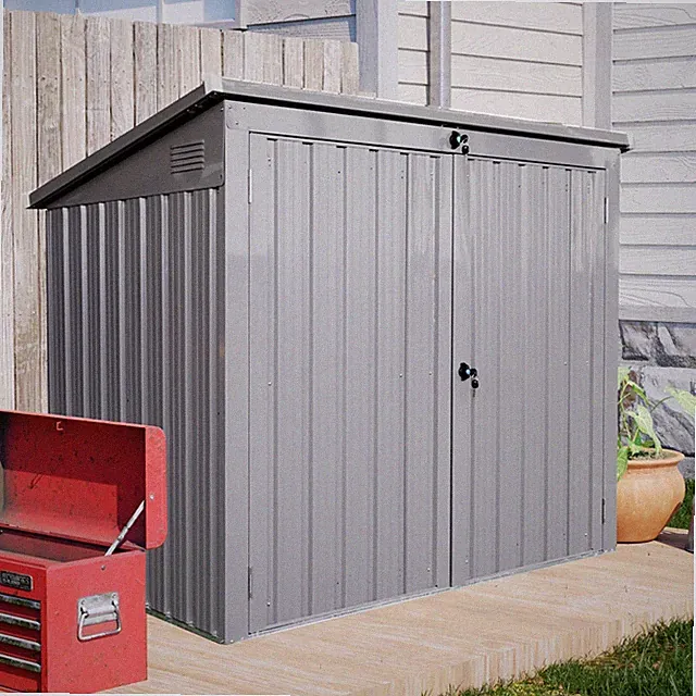 Outdoor Metal Garbage Bin Shed for 2 Trash Cans Galvanized Steel w/ Door & Roof