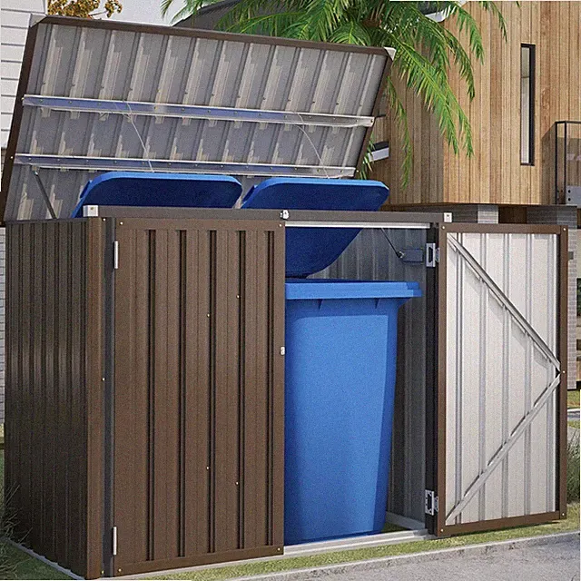 Outdoor Trash Can Storage Shed, Outside Garbage Horizontal Storage Cabinet