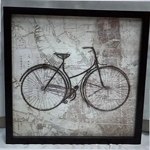Patton City Bicycle Vintage Metal Art 20x20 Beige Brown Black Frame
