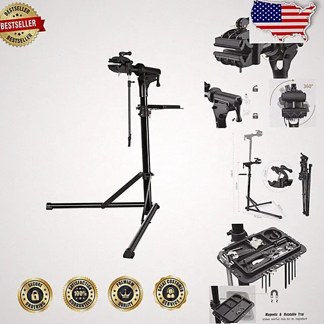 Pro Bicycle Repair Stand Black Alloy Metal Height Adjustable Mechanic Tool Tray