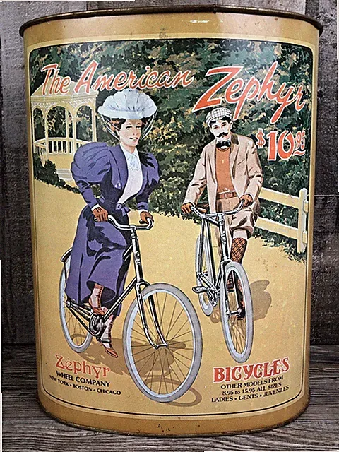 Rare Vintage Cheinco Zephyr Bicycles Advertising Metal Trash Garbage Can