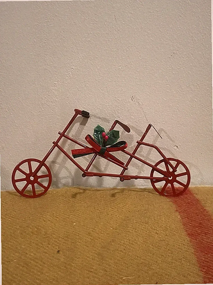 Red Metal Christmas Ornament Tandem Bike Bicycle