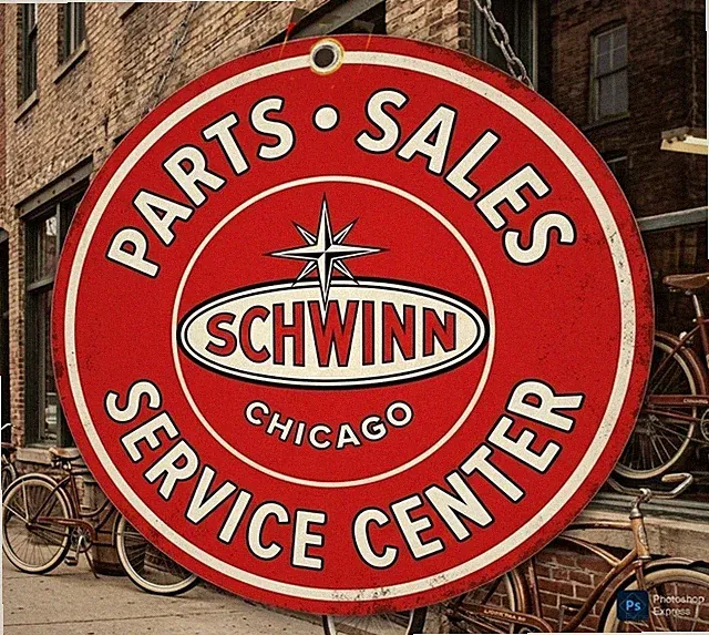 Schwinn Bicycles Parts & Sales Service Center Garage • Man Cave Metal Sign