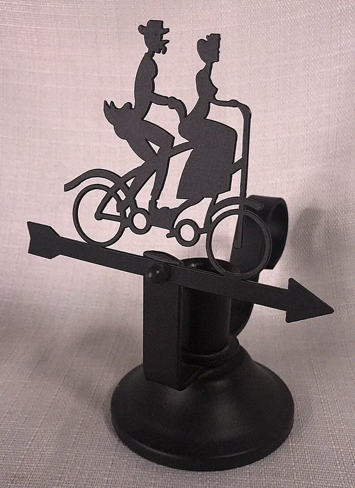 Tandem Bicycle Black Metal Tapered Candlestick Holder Bike Built For Two Arrow