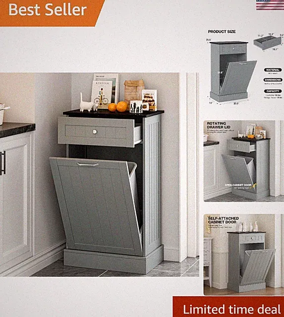 Versatile 10 Gallon Tilt Out Trash Bin with Hidden Drawer - Easy Assembly