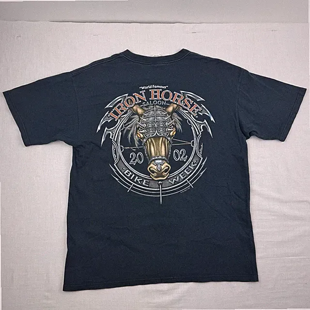 Vintage Iron Horse Saloon T Shirt Adult Large Black 2002 Bike Week Y2K Metal