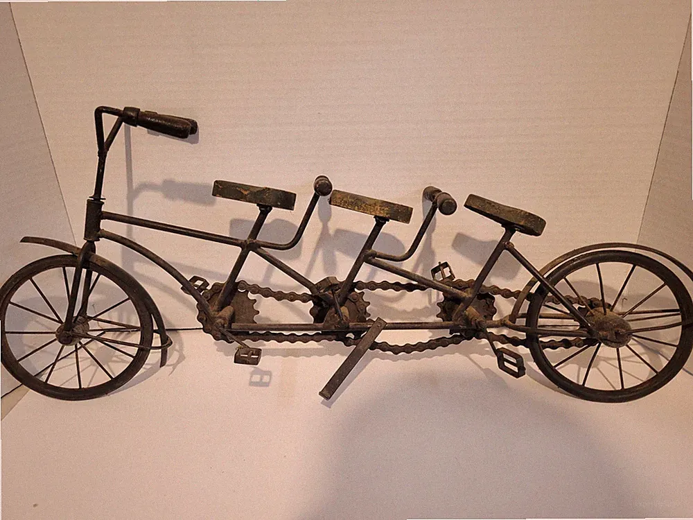 Vintage Rare Three Seat Tandem Metal Bicycle Sculpture