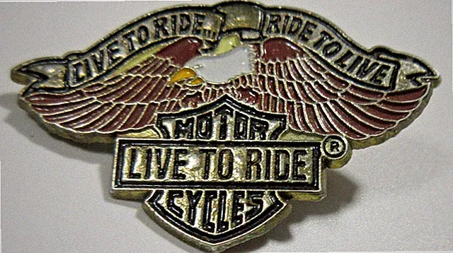 Vtg MOTORCYCLE BIKER BIKE RIDE To LIVE EAGLE gold tone Pin tac unisex men Lapel